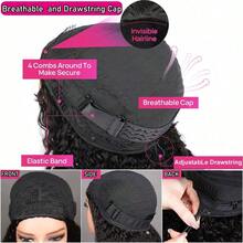 CEXXY 24" Kinky Curly Human Hair Half Wig 200% Density 3-In-1 Seamless Flip In Front Human Hair Half Wig Glueless Wear And Go Beginner Friendly Deep Wave Wigs Human Hair Headband Wig With Drawstring For Women - Natural Black - 查看 11