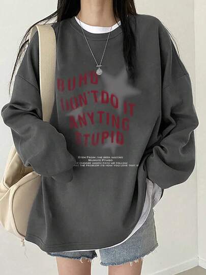 女士宽松卡通印花长袖棉质T恤，百搭春秋装