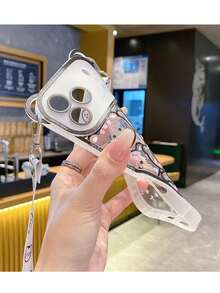 Cute Bear Eye Perforated Phone Case + Phone Lanyard Strap, Compatible With IPhone 17/17 Air/17 Pro/17 Pro Max, 16/16 Plus/16 Pro/16 Pro Max, 15/15 Plus/15 Pro/15 Pro Max, 14/14 Plus/14 Pro/14 Pro Max, 13/13 Pro/13 Pro Max, 12/12 Pro/12 Pro Max, 11, Dust-Proof, High-Value, Popular