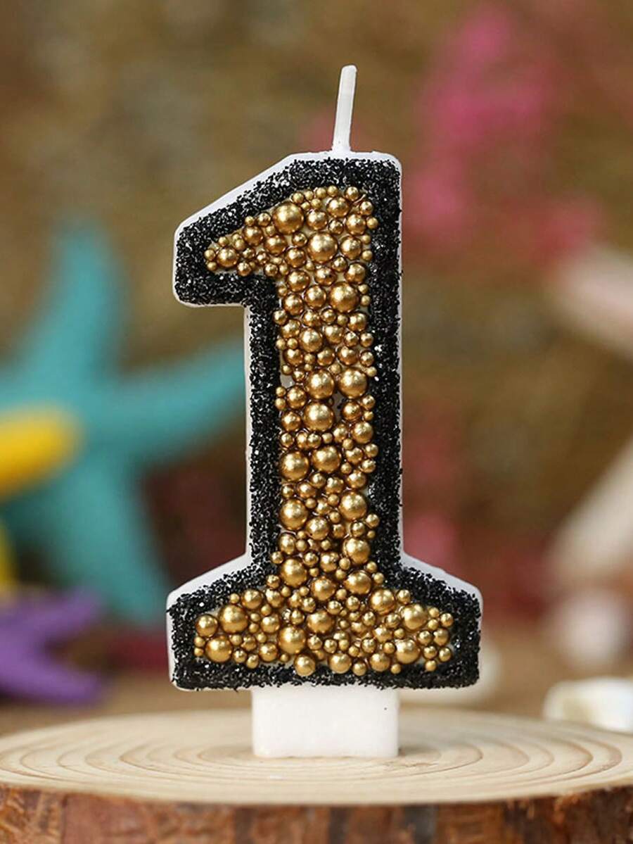 1 pièce Bougie numéro d'anniversaire, bougie d'anniversaire boule dorée, décoration de gâteau à la bougie, convient pour les articles de célébration d'anniversaire - Multicolore - Voir 1