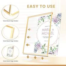 Acrylic Gold Frames 5X7, Slanted Back Gold Picture Frames Table Acrylic Sign Holder For Photos Wedding Table Numbers And Art Display With Removable Clear Sticky Dots,6Pack/15Pack