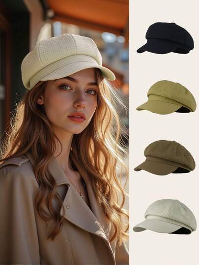 1pc Retro Octagonal Hat, 4 Colors Available, Waffle Texture, Spring/Summer Korean Style Versatile Daily Wear Autumn Accessories