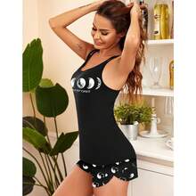 Women's Cami Pajama Set Sleeveless Racerback Tank Top Soft Sleepwear For 2025 - Moon Print - View 2