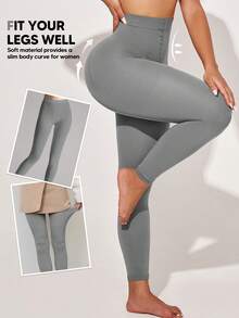 Leggings modeladoras de compressão com tela em cores contrastantes, estilo básico. - Cinza - Ver 4