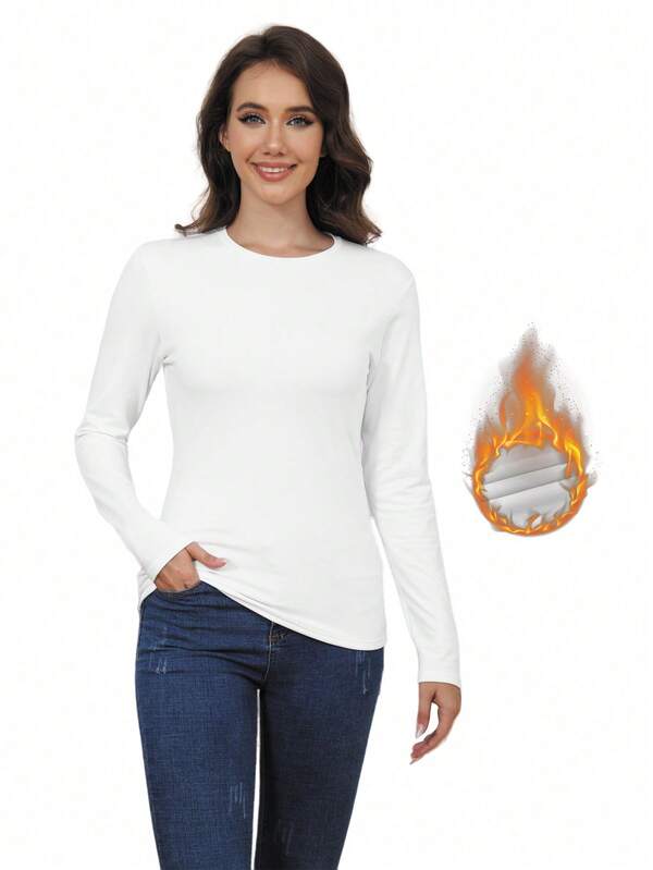 Women's Thermal Underwear Solid Color Soft T-Shirt Casual Loungewear Ski Winter Warm Top