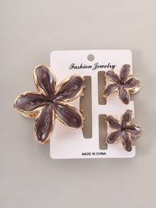 3pcs Zinc Alloy Enamel Lily Flower Hair Clips, Cute Girls Summer Beach Holiday Hair Clips, Daisy Flower Elegant Hair Clips, Women's Half-Covered Hair Clips, Hair Claws, Fairy Hair Clips (Random Style Paper Board), Fashion Hair Clips Accessories For Autumn/Winter Elegant Claw Clip Holiday Essential Hair Accessories - Brown - View 9