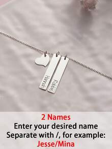 1pc Customizable Heart Bar Necklace, Stainless Steel Jewelry, Custom Necklace, Heart Necklace, Men's/Women's Necklace, Name Necklace, Gold Necklace And Silver Necklace, Customizable Items, Personal Decorations, Name Plate Necklace, Simple And Fashionable Decorations, Suitable For Halloween, Christmas, Birthday Gifts, Anniversary Gifts For Yourself And Family, Personalized Gifts For Friends - Multicolor - View 16