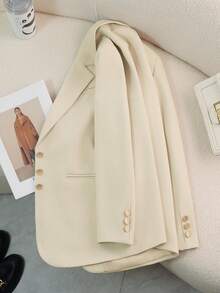 女士米色西装外套，长袖，2025 春秋新款，优雅百搭休闲西装上衣 - 米色 - 查看 2