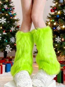Women Furry Leg Warmers Winter Fur Fluffy Leg Warmers Winter Boot Cuffs Covers Rave Party Accessories, Harajuku-Style, Christmas & New Year Gift Pick, Cozy - Multicolor - View 3