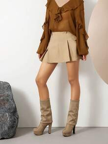 Giày bốt cao gót 10cm, đế dày, kiểu dáng Hàn Quốc, thu/đông - Màu be - Xem 2