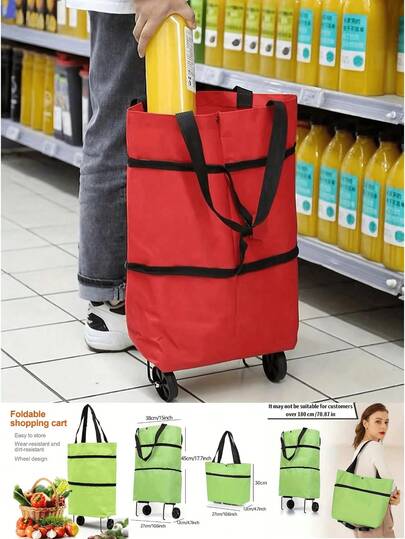 Portable Foldable Grocery Shopping Cart With Wheels, Lightweight Hand Trolley With Backpack Bag, Suitable For Delivery, Shopping, Household, Fashionable, Waterproof, With Zipper Outdoor Decor