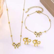 Conjunto de 4 peças de colar com contas de borboleta vazada, pulseira, brincos, joias de aço inoxidável, presente para amigos e namoradas