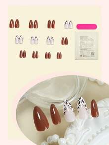 24 Pcs Almond Leopard Design French Tip Press-On Nails Almond Perfect Fit Acrylic False Nails Set, Including: 1 Piece Jelly Glue And 1 Piece Nail File, Leopard French Gilded Line Nails Suitable For Women And Girls Daily Wear And Party Use
