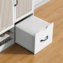 Multi-Functional Shoe Cabinet With Adjustable Shelves, Stool, Retractable Toe-Kick Drawer, Minimalist Shoe Storage Organizer With Sturdy Top Surface For Various Sizes Of Items, White