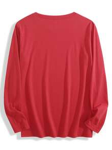 Women's Christian Christmas T-Shirt-"Christmas Begins With Christ" Long Sleeve Top With Cross And Bible Verse Print, Soft Blended Fabric, Breathable Round Neck Design, Suitable For Leisure And Office Occasions, Machine Washable Faith Theme Clothing, Suitable For Church Activities And Daily Wear, Festival Shiny Cross Pattern, Loose Design, Suitable For All Seasons, Multi-Functional Holiday Dress-Women's Long Sleeve T-Shirt-Holiday Print Closing - Red - View 2