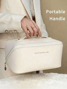 1pc Multi-Layer Waterproof Travel Makeup Bag, High-Quality Leather Toiletry Organizer, Women's Handheld Cosmetic Storage Bag, Portable Zipper Jewelry Tote, Bathroom & Desktop Organizer, Suitable For Makeup Brushes, Lipsticks, Foundation, Serums, Oils, Eyeshadow Palettes, Gift For Girlfriend, Teacher, Mom, Lover, Halloween, Christmas, Autumn/Winter Essential, Autumn Decor, Bedroom Decor