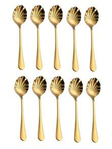 1/5/10 Pcs Creative Stainless Steel Spoons - Cat Paw, Shell, Bull Head, Sunflower Designs, Handmade Mirror Polished Mugs, Coffee & Dessert Spoons - Multicolor - View 12