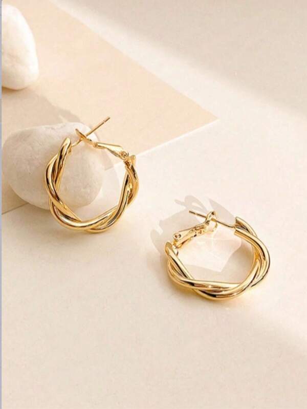 1 Par de Brincos Argola de Arco Torcido, Acessório Minimalista Casual