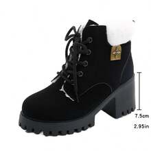 Punk Metall Ösen Schnürstiefeletten mit Plateausohle für Damen, schwarz mit Thermofutter, vielseitig einsetzbar für Herbst/Winter, Schnürstiefel mit rundem Zehenbereich und Plateausohle in Pink