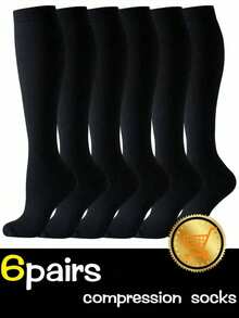 6 双黑色米色白色蓝色灰色运动跑步骑行铜压缩袜男女适用循环支持跑步、哺乳、运动护理小腿袜 - 彩色 - 查看 1