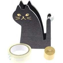 1-Piece Cute Cat Tape Dispenser - Vintage Wooden Desktop Tape Cutter With Included 1 Roll Tape - Adorable Office & Craft Room Essential For Wrapping, Scrapbooking & DIY Projects - Kawaii Workspace Decor, Gift Wrapping Assistant, Back-To-School Supply, Arts & Crafts Must-Have, Home Organization Tool