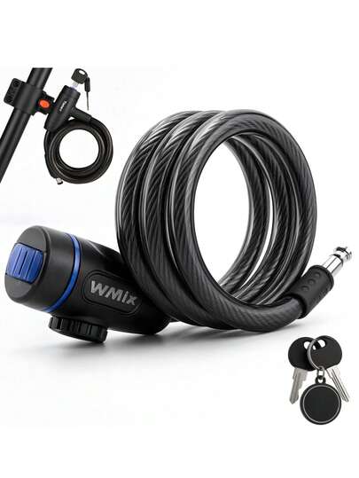 Cadeado de Segurança Cabo de Aço Espiral para Bike e Moto – Antirroubo com Chave e Suporte