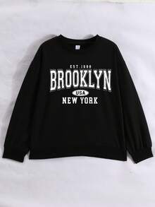 Teenage Female Students, American Retro School Team Style Printed Pattern, Casual Style, Round Neck Sweatshirt, Can Be Worn In Autumn And Winter, Matched With Shopping, School, Travel, Party Back To School Pullover Autumn Outfit, Back To School Hoodie, Back To School Outfit, Graduation Occasion, Graduation Ceremony, Suitable For Daily Wear