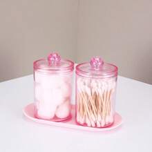 Qtip Holder Dispenser With Tray Bathroom Jar Storage Organization Acrylic Apothecary Jars Canisters , Cotton Ball Qtip Holder Bathroom Set With Black Lids For Cotton Swab Halloween Storage