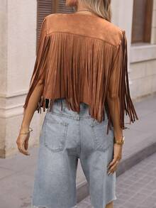 Vintage Bohemian Western Cowgirl Fringed Suede Sleeveless Loose Music Festival/Date/Vacation Blouse For Women