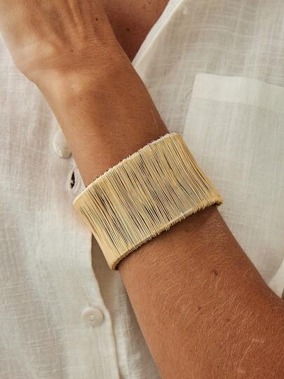 1pc Bohemian Wire Splice Wide Cuff Bracelet, Glamorous Vintage Fashion Open Bangle Bracelet, Versatile Jewelry Gift For Women, Suitable For Daily, Holiday, Party