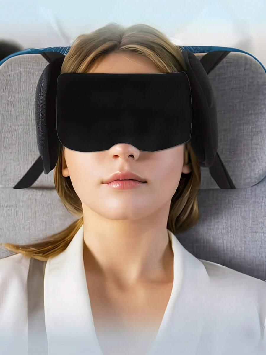 半个旅行颈枕，飞机颈枕，微珠颈枕，可调节舒适旅行枕，带眼罩，符合人体工程学设计，适用于飞机/汽车/火车 - 彩色 - 查看 1