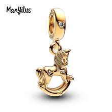 Manyilus 1 Stück 925 Sterling Silber Charm Schmuck - Funkelndes goldenes Pferd Anhänger, süßer Affe-Banane Perle, rosa emaillierte Katzen Perle, MOM Herz Diamant Perle, braune Pilz Perle, leuchtende Glühwürmchen-Pflanze Perle, Kleeblatt Würfel Smaragd Perle, Retro Rosenblatt Anhänger, Mond Katze Charms | Passend für Armbänder, Armreifen, Halsketten | Unisex perfektes Geschenk für Familie & Freunde - Geburtstage, Muttertag, Valentinstag, Abschluss, Freundschaftstag.