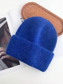 1pc White Knit Cuffed Beanie Hats For Women Winter Fur Knitted Caps Soft Slouchy Warm Snug Snow Ski Running Adult Knit Hat - White - View 14