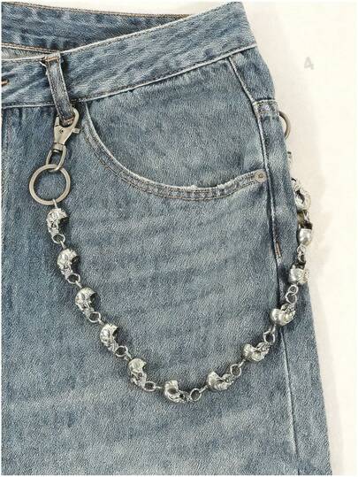 1 buc colier decorativ cu craniu din argint pentru bărbați, accesoriu cu lanț de talie în stil punk, potrivit pentru motocicletă, blugi