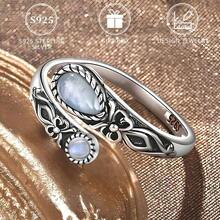 S925 Sterling Silver Moonstone Women's Ring Low Allergy Spoon Ring Victorian Vintage Style Adjustable Butterfly Thumb Jewelry Daily Party Holiday For Loved Ones Box - Bạc - Xem 7