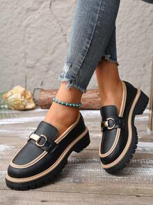 Mocassins à semelle épaisse style preppy pour femmes grandes tailles, convenant aux sports, à la tenue décontractée et à l'usage intérieur