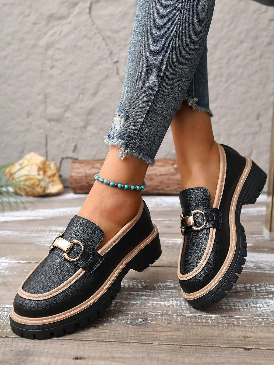 Mocassins à semelle épaisse style preppy pour femmes grandes tailles, convenant aux sports, à la tenue décontractée et à l'usage intérieur