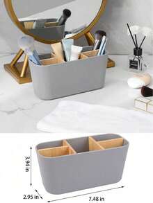 1pc Bamboo Toothbrush Holder With 5 Slots, Bathroom Vanity Countertop Storage Organizer For Electric Toothbrush, Toothpaste, Razor - Matte Black - 黑色 - 查看 7