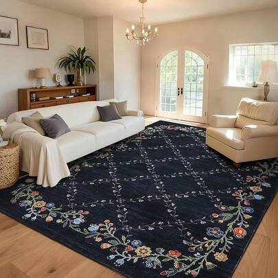 9x12 Floral Washable Area Rug: Large Living Room Rug With Non-Slip Backing, Ultra Soft, Stain Resistant Bedroom And Dining Room, 9 * 12 Ft Brick Red, Floral Design