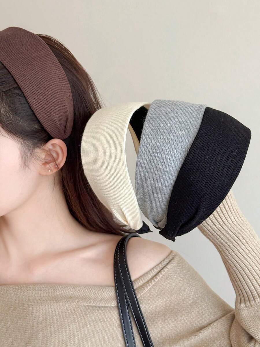1pc Solid Color Sponge Knit Wide-Banded Headband, Fashion Versatile High-End Elegant Minimalist Headpiece Suitable For Daily Wear, Casual, Party, Commute, Vacation, Face Washing, Makeup, Outfit Matching, Hair Hoop, Hair Band, Hairband For Women Hair Accessories - Multicolor - View 1