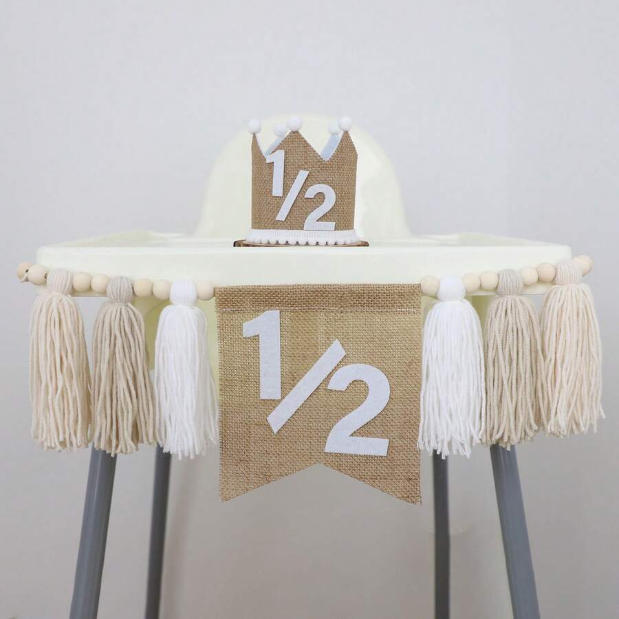 Pancarta de silla alta para medio cumpleaños, corona de sombrero para medio cumpleaños, decoraciones de fiesta para bebé de 6 meses, accesorios de foto blanca para baby shower, suministros de fiesta de baby shower, regalos de baby shower para invitados, revelación de género, favores de fiesta de baby shower, mamá de niño, embarazo, despedida de soltera, 1er cumpleaños, primer cumpleaños, artículos esenciales para bebé, rosa, anuncio de bebé, anuncio de embarazo - Multicolor - Ver 1