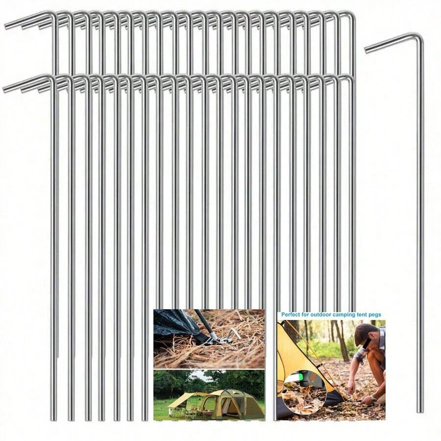 9/17/25 piezas de estacas para tienda de jardín, 7 tipos de clavos para suelo + 7 tipos de clavos + ganchos en forma de J galvanizados y reforzados para anclar al suelo para césped