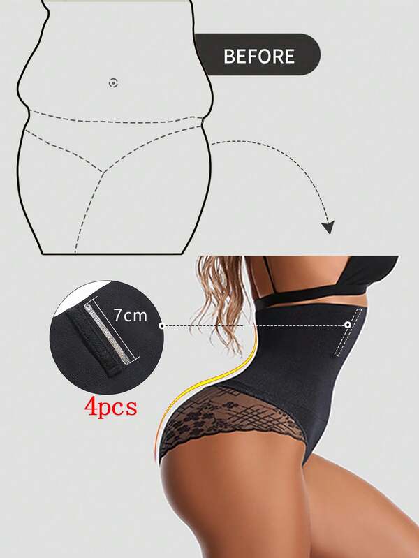 Seamless High Waist Shaping Panties Shaping G-String Tummy Control Waist Trainer Women Body Shaper Shapewear Shaping Panties Elegant Lace Trim