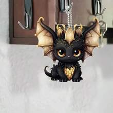 1pc 2D Acrylic Black & Gold Dragon Shaped Hanging Ornament, Car Rearview Mirror Decor, Home Decoration, Keychain, Bag Charm, Small Gift