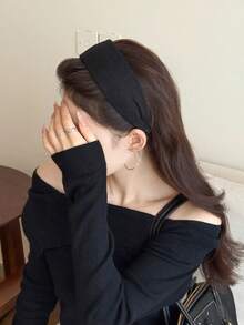 1pc Solid Color Sponge Knit Wide-Banded Headband, Fashion Versatile High-End Elegant Minimalist Headpiece Suitable For Daily Wear, Casual, Party, Commute, Vacation, Face Washing, Makeup, Outfit Matching, Hair Hoop, Hair Band, Hairband For Women Hair Accessories - Multicolor - View 3
