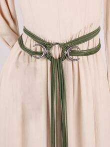 1PC Long Rope Ring Knotted Belt For Women Bohemian Crescent Moon Buckle Waist Rope With Tassel - A - View 7