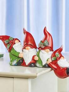 1 pezzo Statuina in resina di Babbo Natale con 4 decorazioni di gnomi, ornamento per feste natalizie, miglior regalo per compleanni, scultura per decorazione d'ufficio, decorazioni per laurea, decorazione da camera da letto, regali di compleanno, decorazione per la stanza, regali per insegnanti, regalo per la festa della mamma