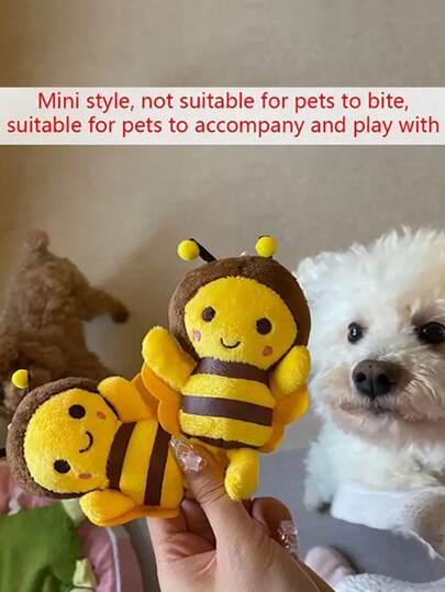 Juguete de perro y gato con diseño de abeja amarilla en miniatura, adecuado para compañía diaria e interacción con mascotas, no se muerde, también se puede usar para hacer colgantes y llaveros DIY