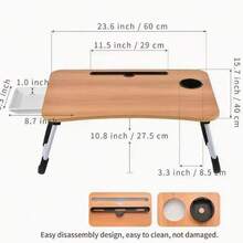 Extra-Large Portable Laptop Desk With Cup Holder & Drawer - Multifunctional Tray Stand For Bed, Sofa, Floor Use - Sturdy, Durable, Foldable Design - 白色 - 查看 3