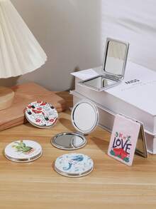 1 Stück romantischer Blumen- & Buchstaben-Serie tragbarer Kosmetikspiegel, faltbar, leicht, ultradünn, praktischer Handspiegeln, nano-elektroplattierter Silberrahmen, zarte Details, geeignet für alle Anlässe und Personen, faltbare quadratische Form für einfaches Tragen